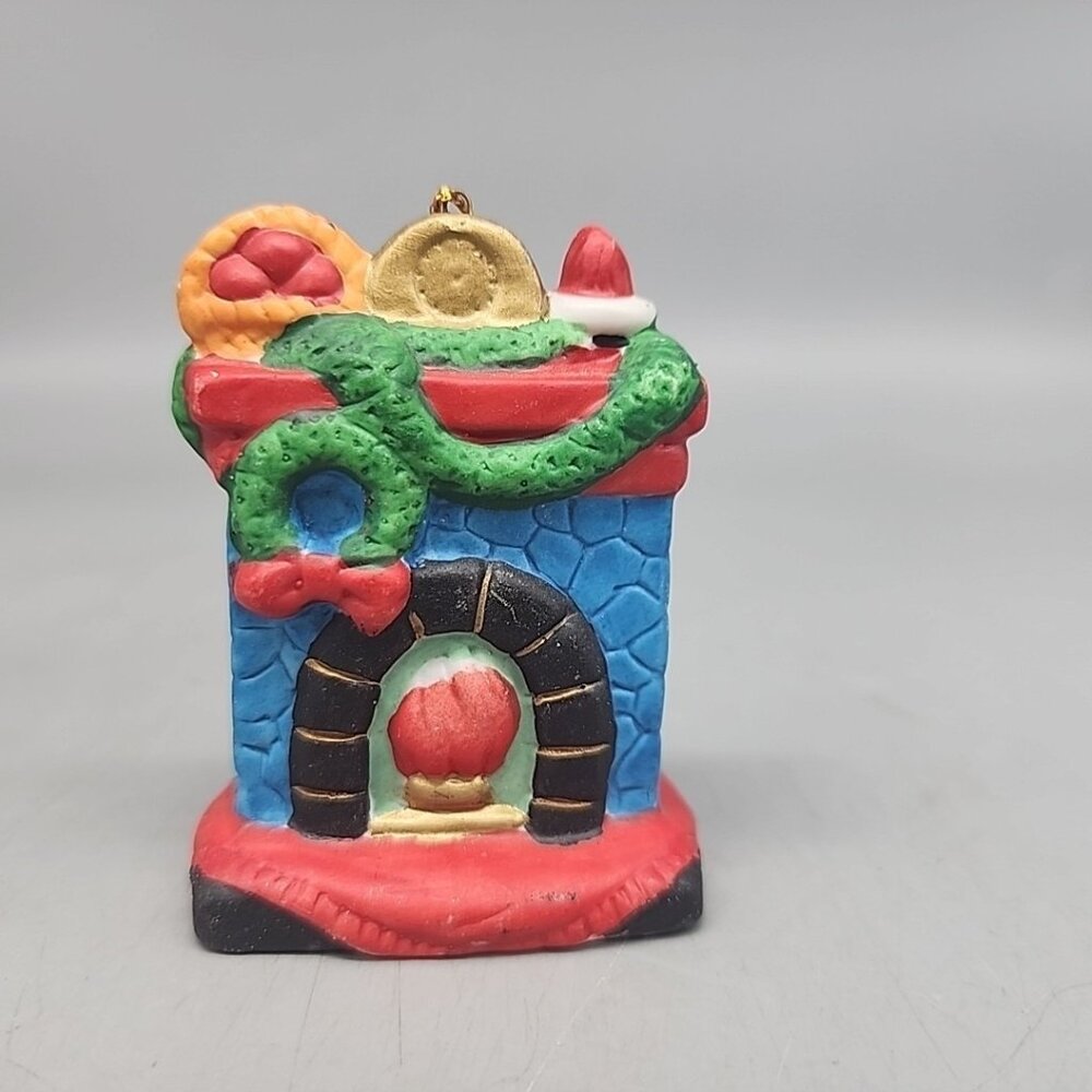 Vintage Ceramic Fireplace Christmas Ornament 3"